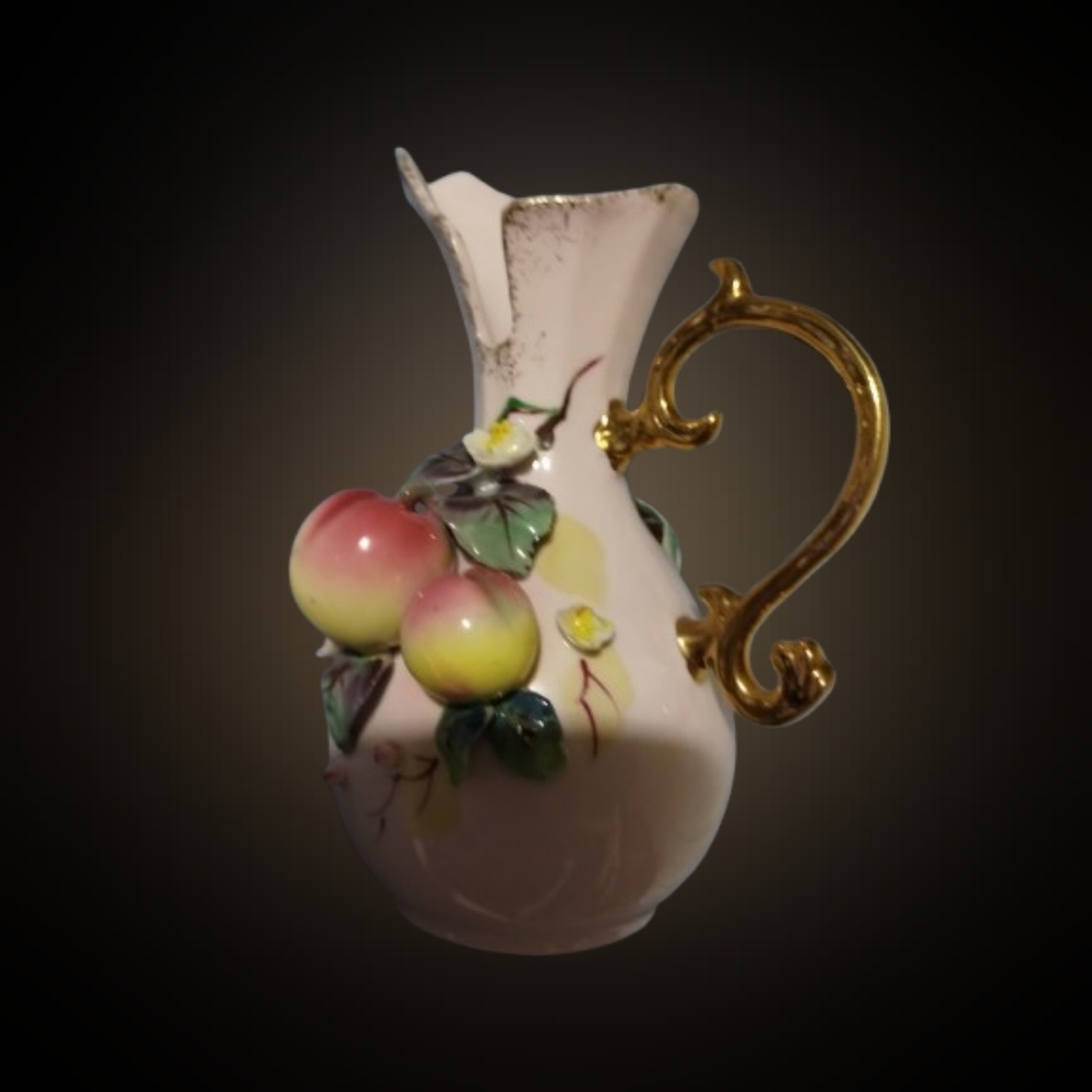 Vintage Lefton China Applied Fruit Pitcher Vase by Geo Z Lefton, made in the USA